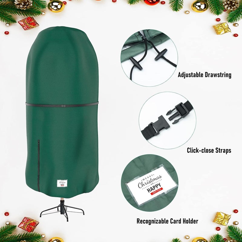 DUDSOEHO Christmas Tree Cover with Adjustable Straps, Upright Xmas Tree Storage Bag with Zipper & Drawstring for up to 9 Foot Artificial Tree Standing with Ornaments, Waterproof, Dustproof - Image 4